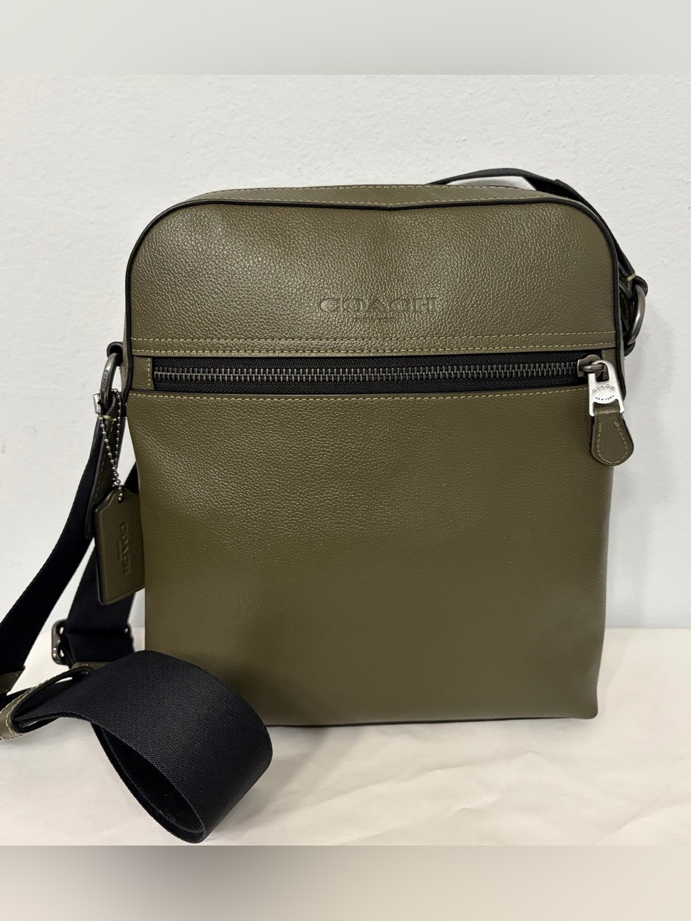 Coach Houston Olive Green Flight Bag (#CP756) Pebbled Leather Small Crossbody